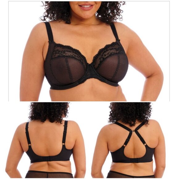 44DD- NWT Charley Plunge‎ J-Hook Bra Stretch Lace Underwire Mesh Black Bra - Picture 2 of 10